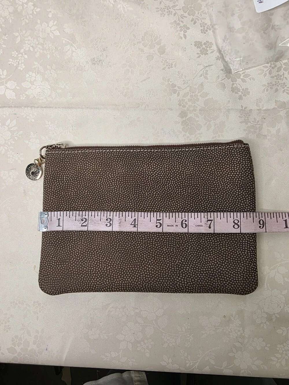Planner Perfect Brown Shagreen Stingray Embossed Leather Everyday Pouch Clutch